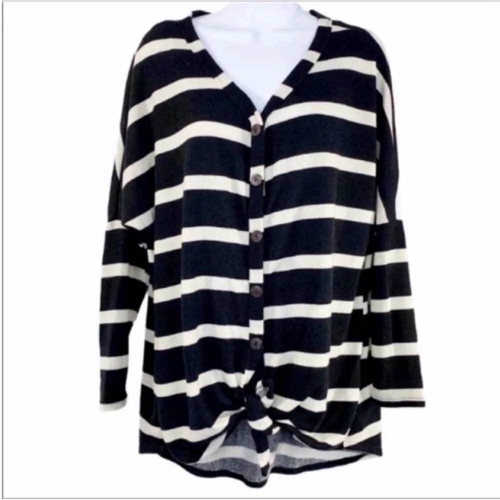 12 PM BY MON AMI striped button down tunic top  M - Picture 2 of 8